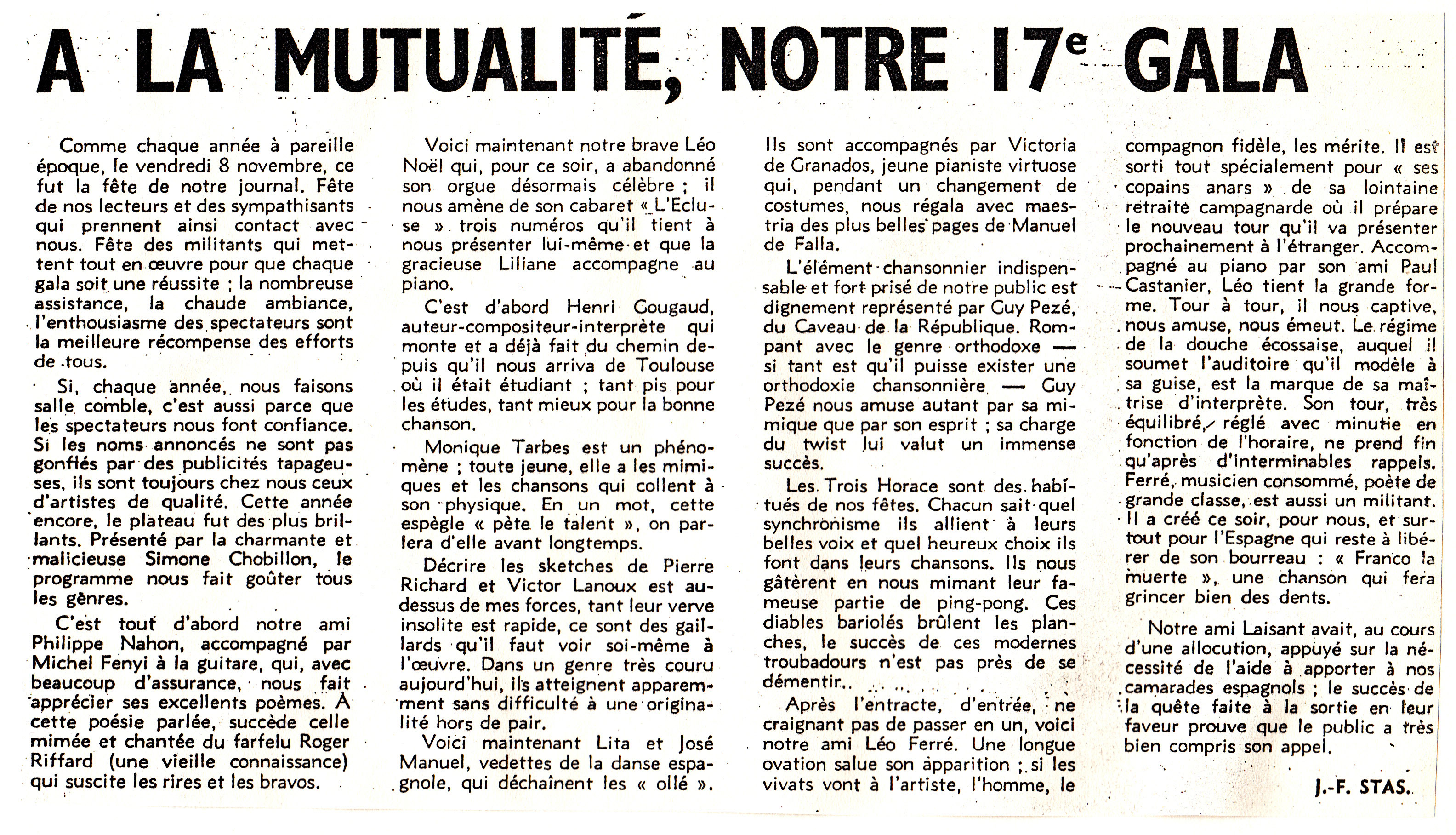 Léo Ferré - Le Monde Libertaire de décembre 1963
