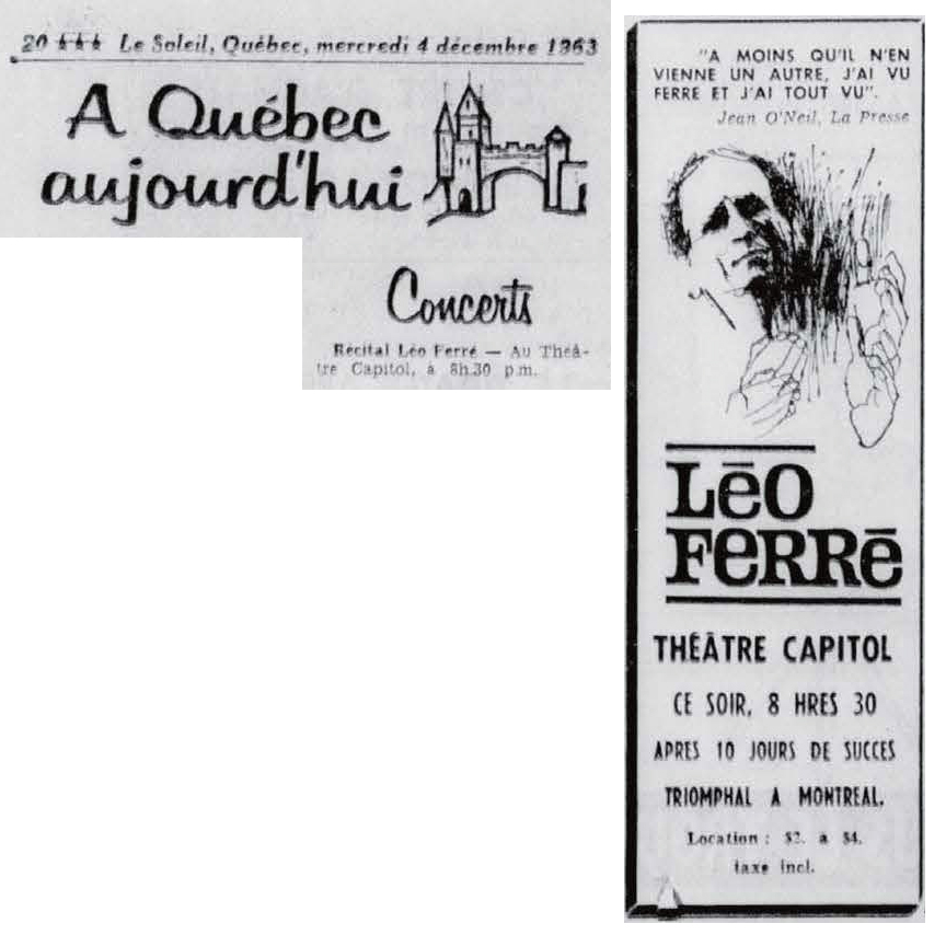 Léo Ferré - Le soleil, 1896- (Québec), mercredi 4 décembre 1963
