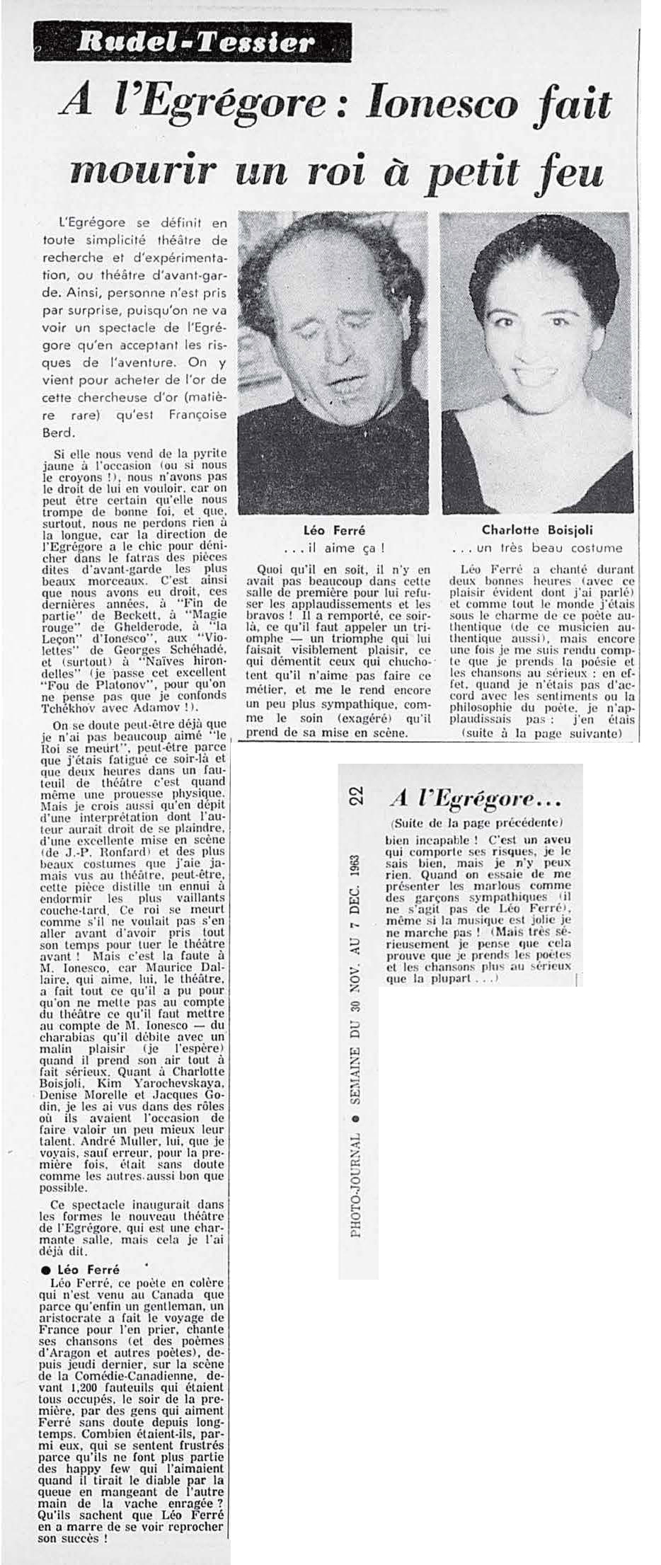 Léo Ferré - Photo-journal, 1937-1978, samedi 7 décembre 1963