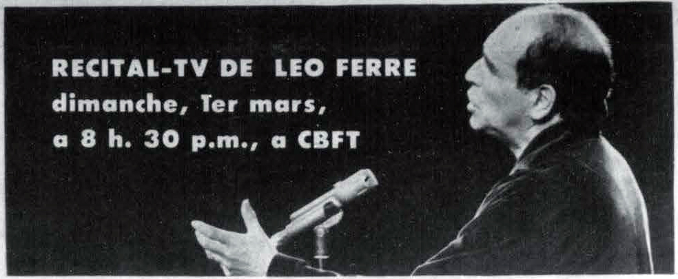 Léo Ferré - Télé-radiomonde, 1962-1985, samedi 29 février 1964