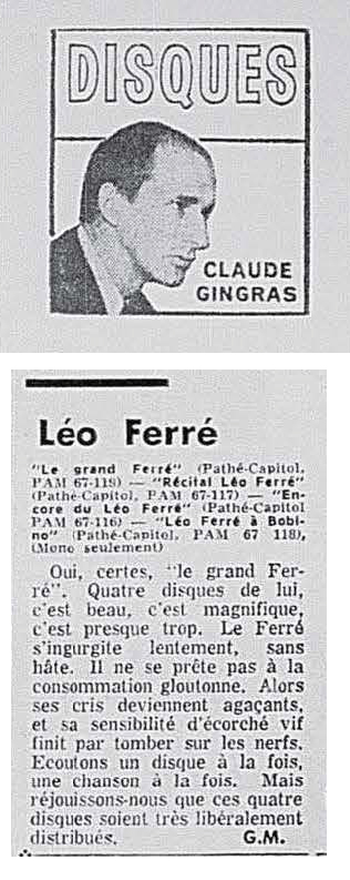 Léo Ferré - La presse, 1884- (Montréal), 7 mars 1964, Supplément