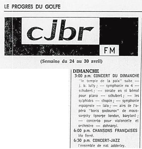 Léo Ferré - Le Progrès du Golfe (Rimouski), 1904-1970, 24 avril 1964, CJBR - AM - FM - télévision