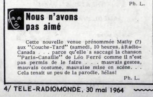 Léo Ferré - Télé-radiomonde, 1962-1985, samedi 30 mai 1964