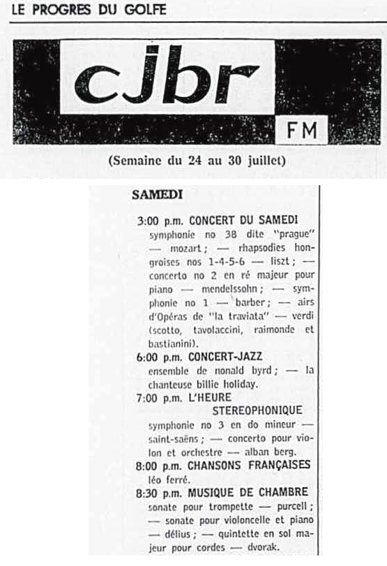 Léo Ferré - Le Progrès du Golfe (Rimouski), 1904-1970, 24 juillet 1964, CJBR - AM - FM - télévision