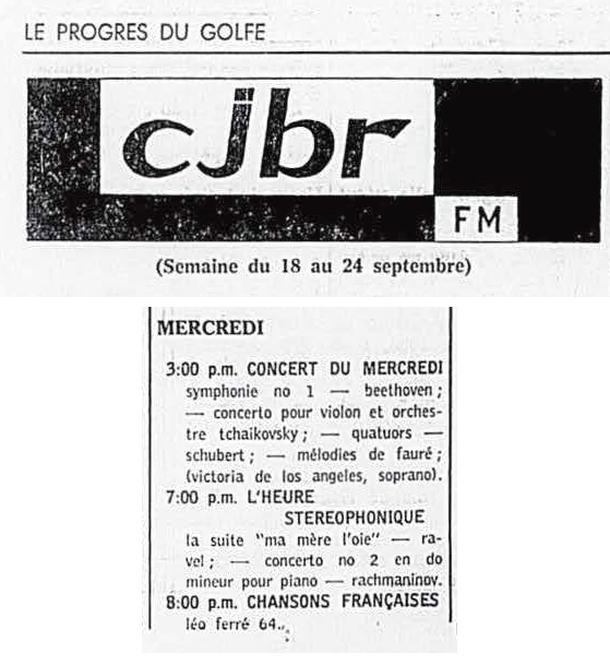 Léo Ferré - Le Progrès du Golfe (Rimouski), 1904-1970, 18 septembre 1964, CJBR - AM - FM - télévision