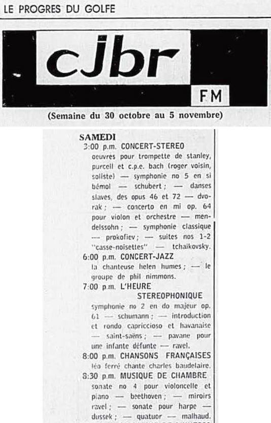 Léo Ferré - Le Progrès du Golfe (Rimouski), 1904-1970, 30 octobre 1964, CJBR - AM - FM - télévision