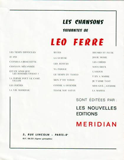 Léo Ferré - Programme Récital 1964, Paris