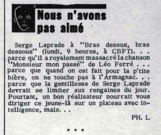 Léo Ferré - Télé-radiomonde, 1962-1985, samedi 20 février 1965