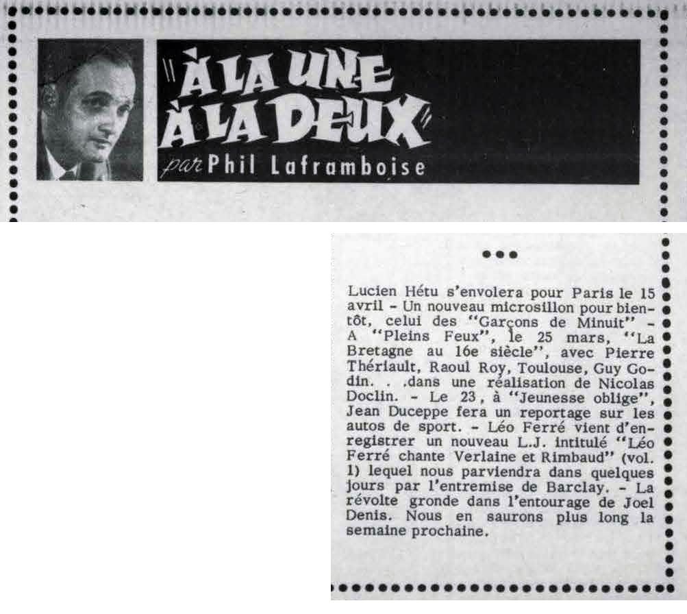 Léo Ferré - Télé-radiomonde, 1962-1985, samedi 20 mars 1965