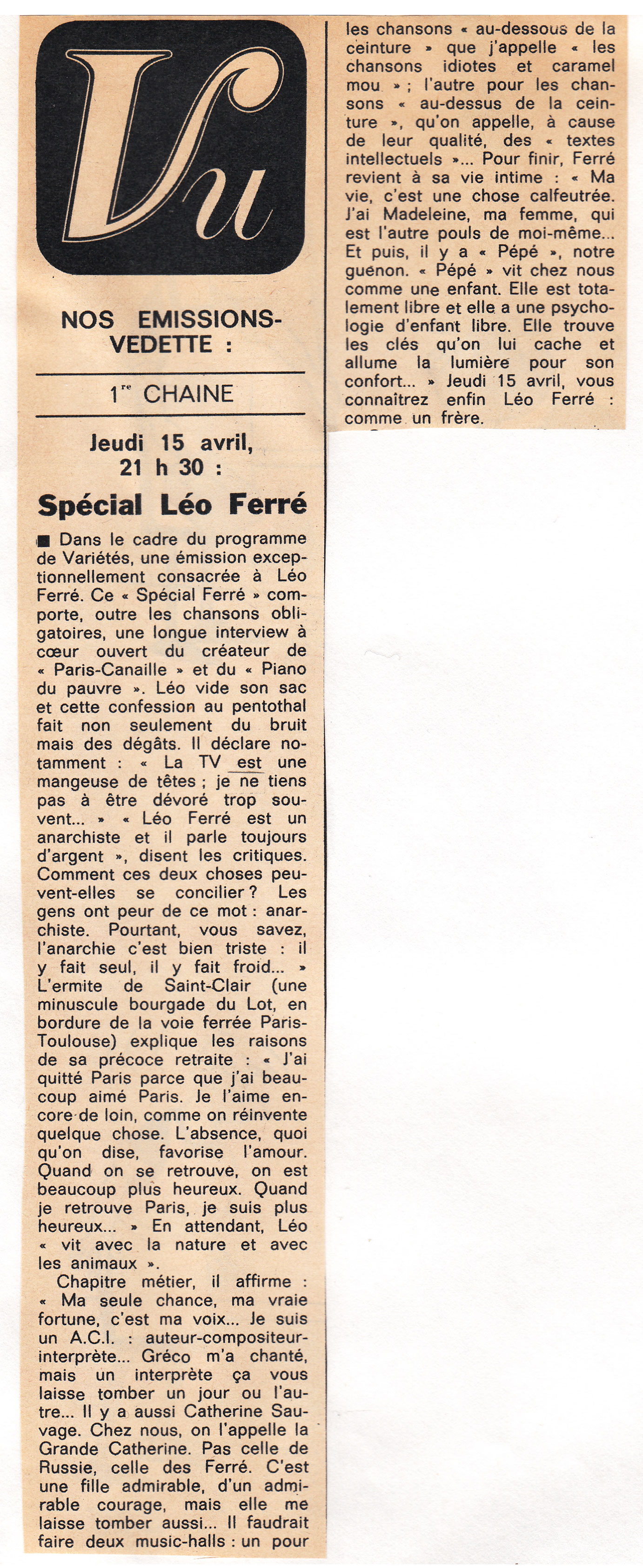 Léo Ferré - Jours de France du 17 avril 1965