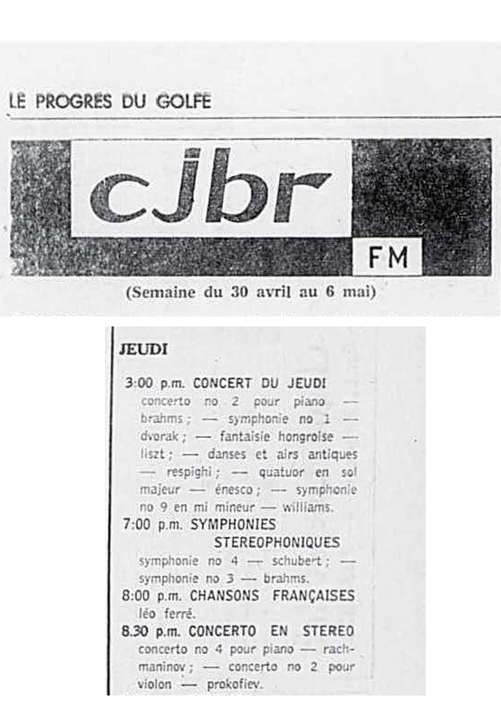 Léo Ferré - Le Progrès du Golfe (Rimouski), 1904-1970, 30 avril 1965, CJBR - AM - FM - télévision