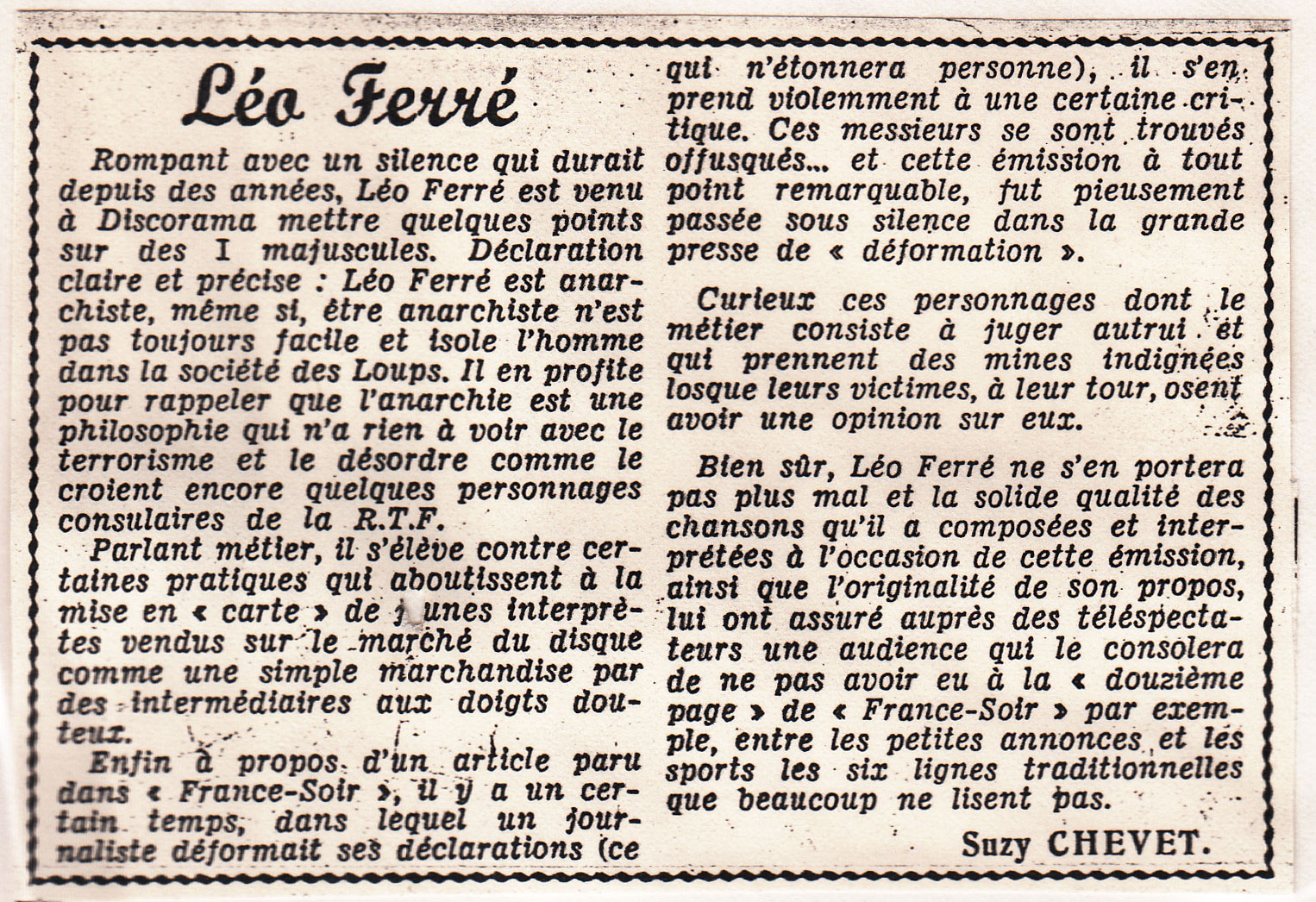 Léo Ferré - Le Monde Libertaire de mai 1965