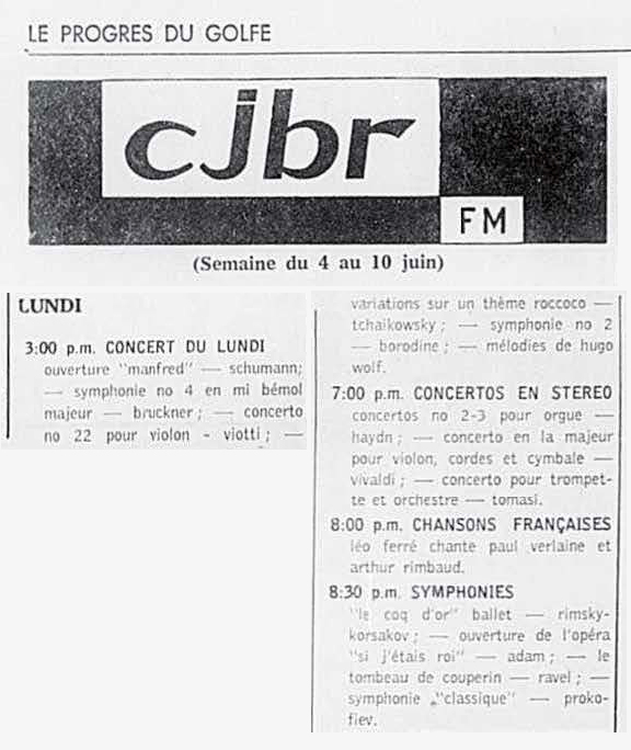 Léo Ferré - Le Progrès du Golfe (Rimouski), 1904-1970, 4 juin 1965, CJBR - AM - FM - télévision