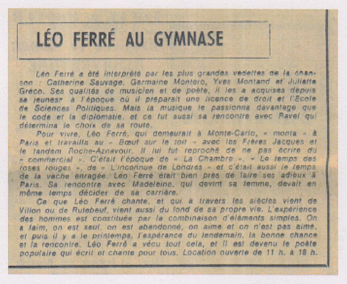Léo Ferré - Le Provençal du 16 novembre 1965