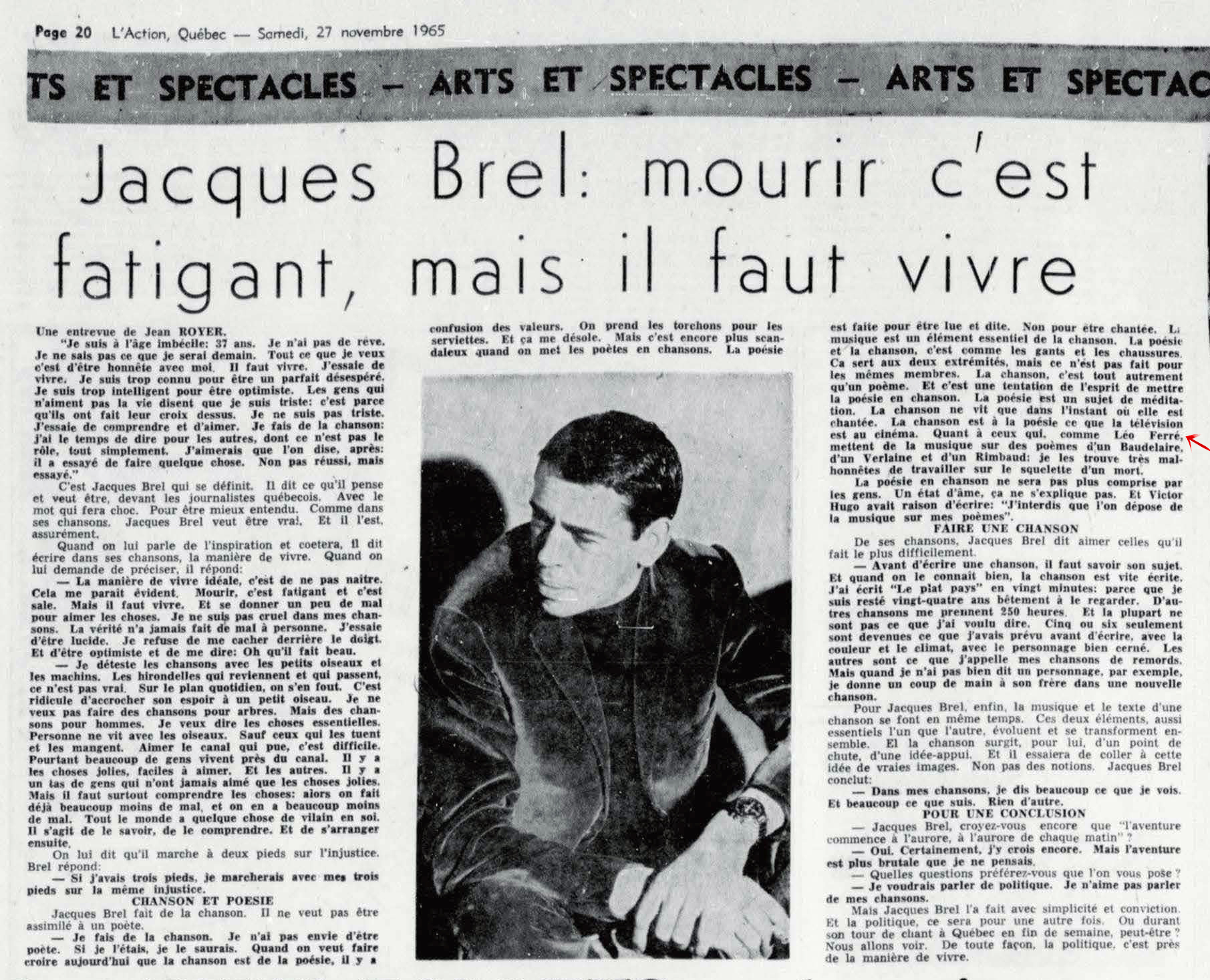 Léo Ferré - L'Action, 1962-1971, samedi 27 novembre 1965