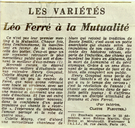 Léo Ferré - Le Monde du 3 décembre 1965