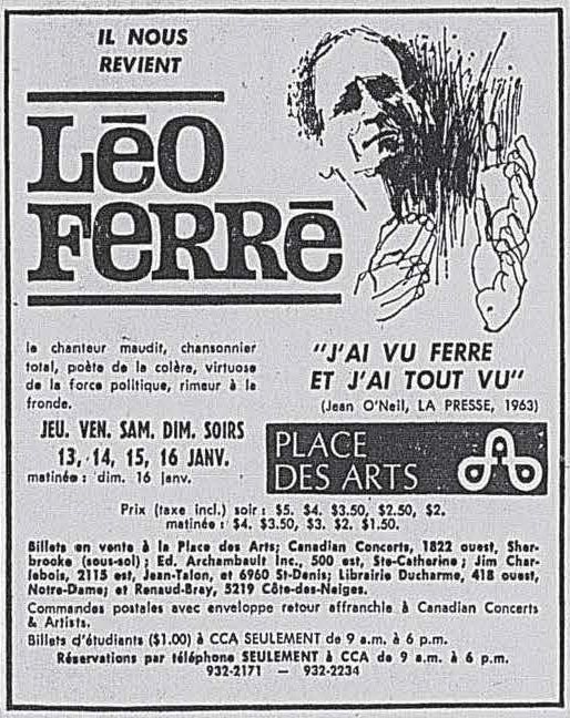 Léo Ferré - La presse, 1884- (Montréal), jeudi 30 décembre 1965