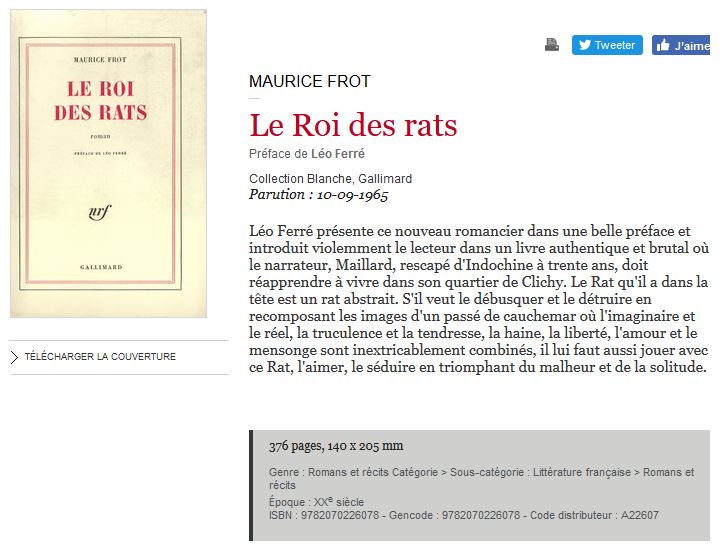 Léo Ferré rédige la préface du livre Le Roi des rats de Maurice Frot