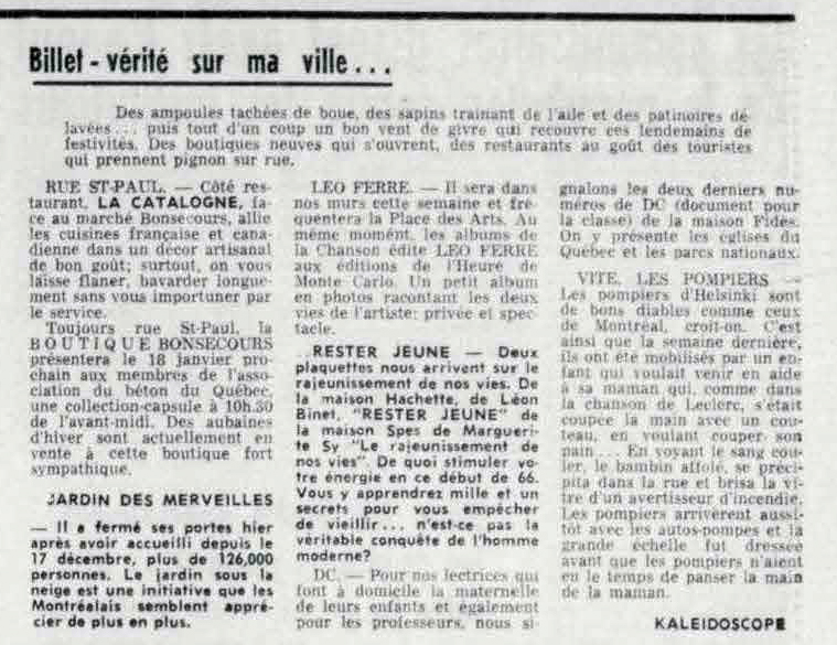 Léo Ferré - Le devoir, 1910- (Montréal), lundi 10 janvier 1966