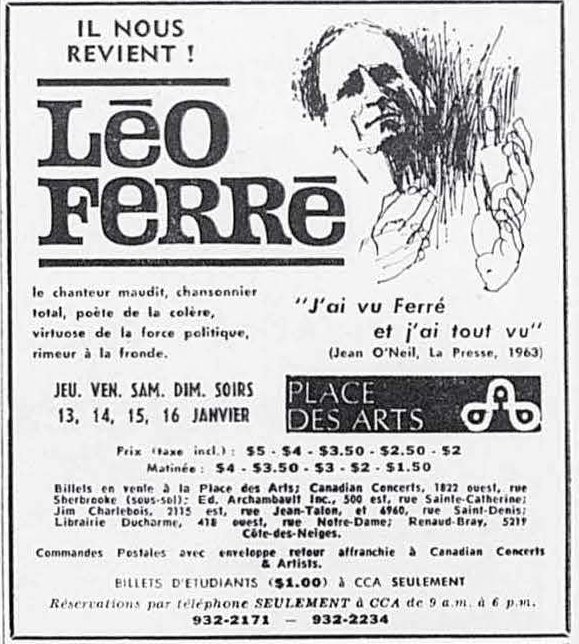 Léo Ferré - Photo-journal, 1937-1978, mercredi 12 janvier 1966