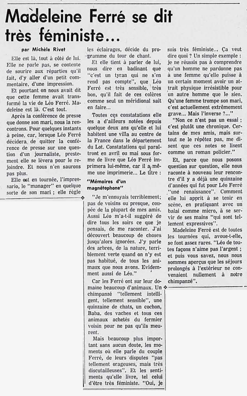 Léo Ferré - La presse, jeudi 13 janvier 1966 & Pages corrigées