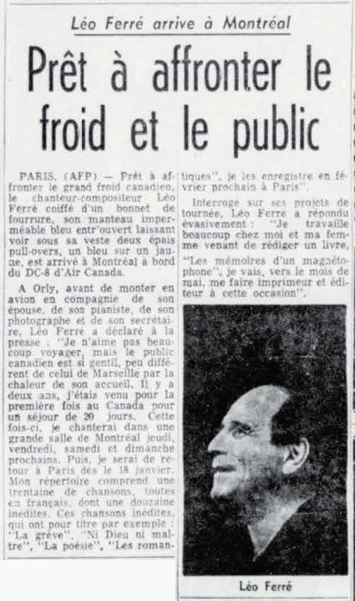 Léo Ferré - La tribune, 1910-, jeudi 13 janvier 1966