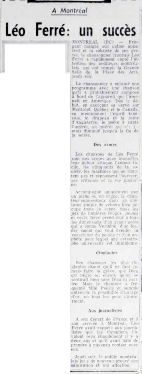 Léo Ferré - La tribune, 1910-, samedi 15 janvier 1966 1966