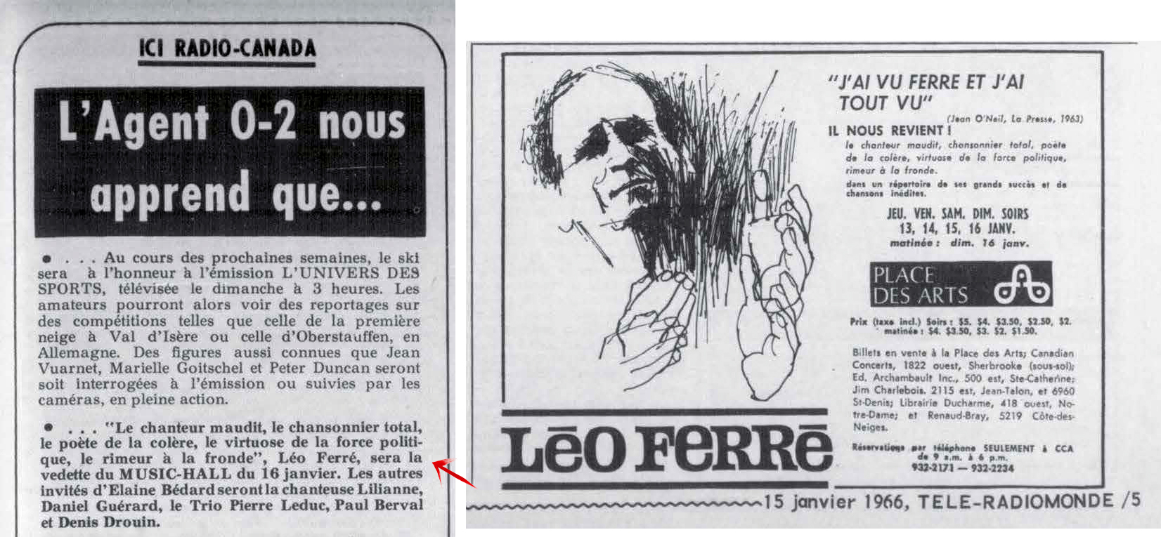 Léo Ferré - Télé-radiomonde, 1962-1985, samedi 15 janvier 1966