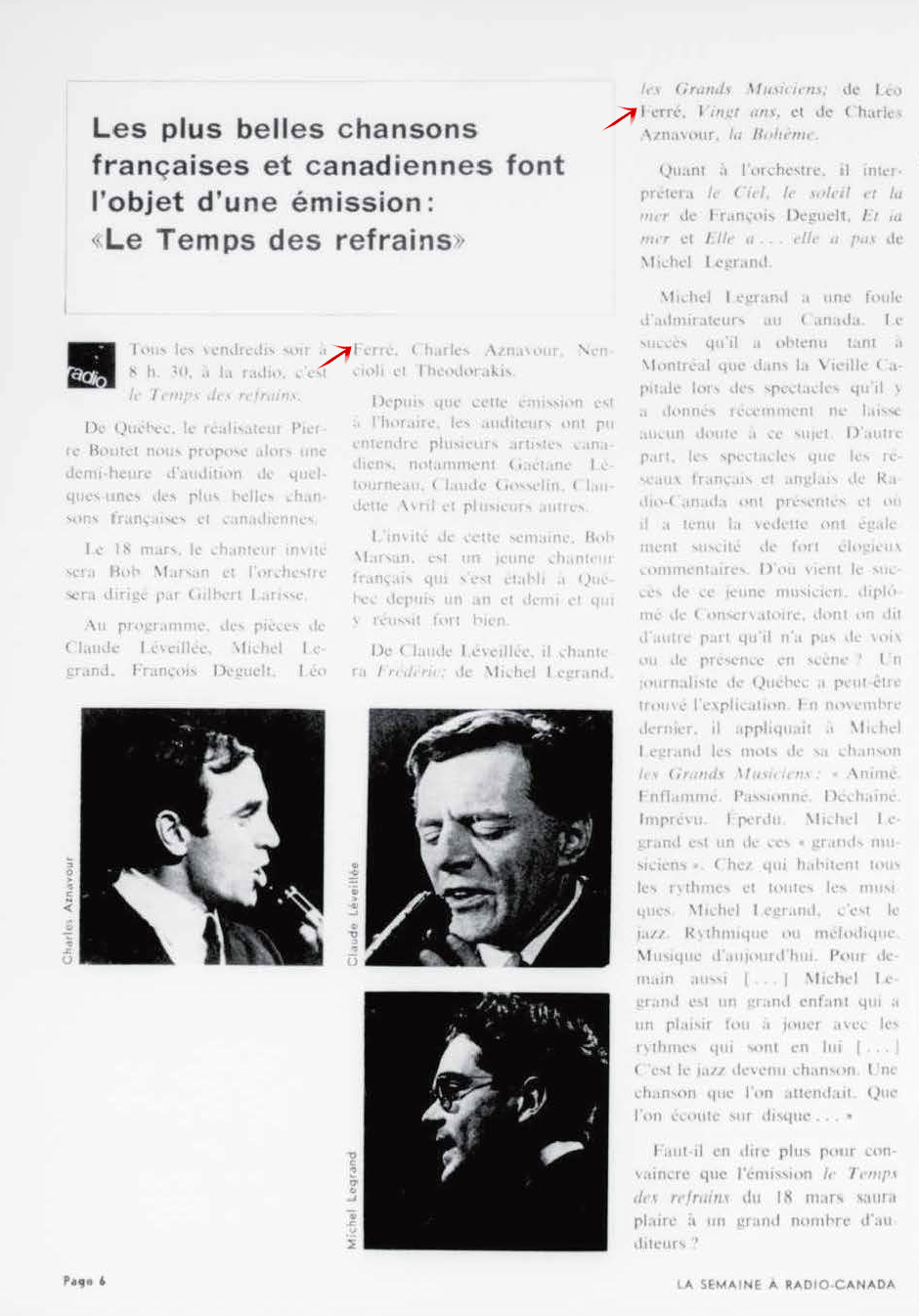 Léo Ferré - La semaine à Radio-Canada, 1950-1966, samedi 12 mars 1966