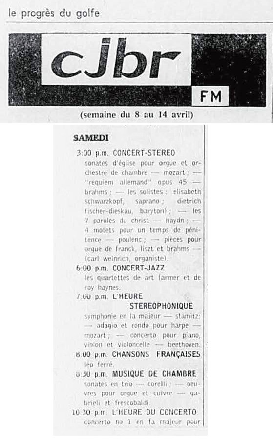Léo Ferré - Le Progrès du Golfe (Rimouski), 1904-1970, 8 avril 1966, CJBR - AM - FM - télévision