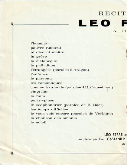Léo Ferré - Programme Bobino 1966