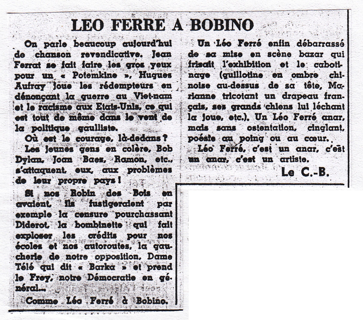 Léo Ferré - Le Canard enchaîné du 27 avril 1966