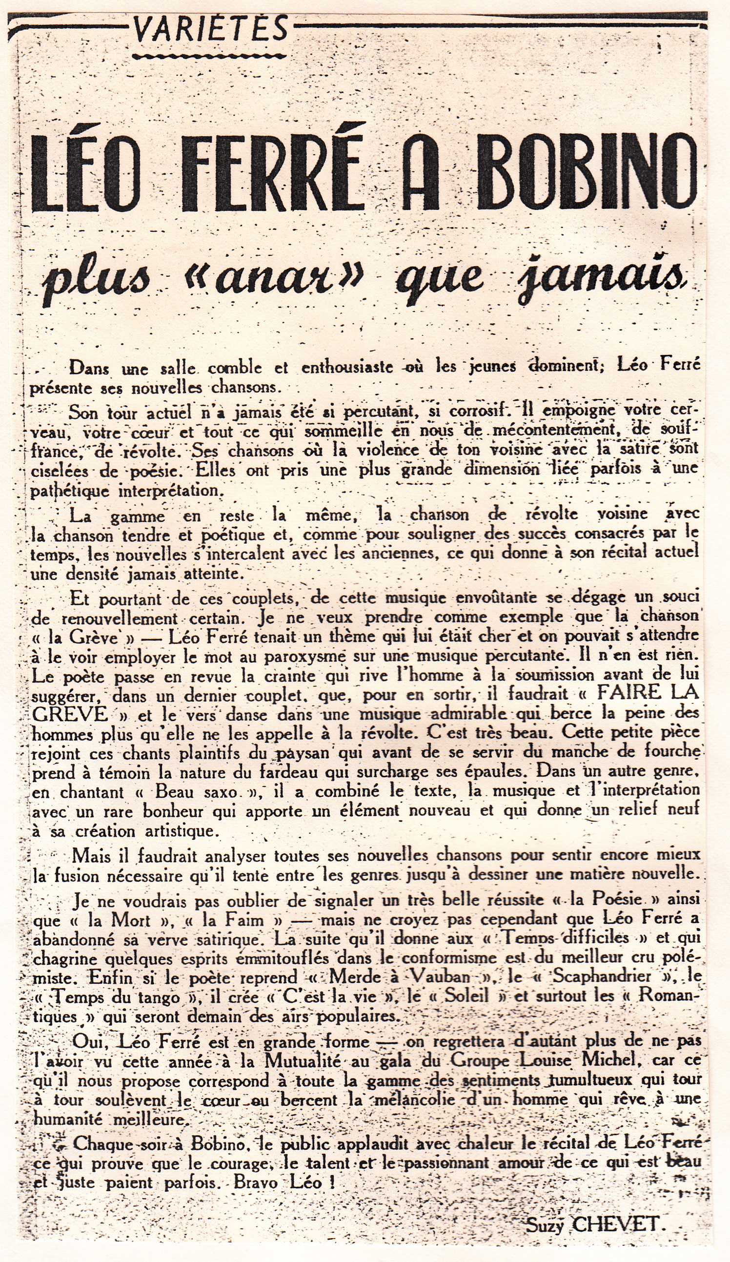 Léo Ferré - Le Monde Libertaire de mai 1966