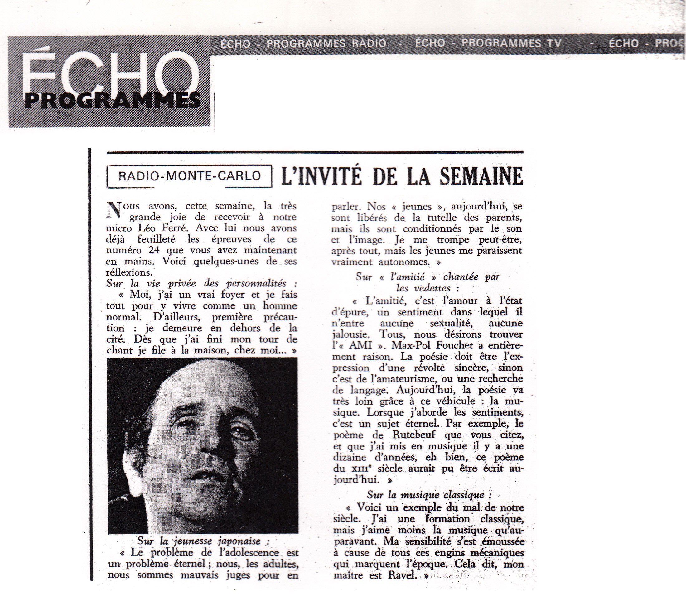 Léo Ferré - L'Écho de la mode du 12 juin 1966