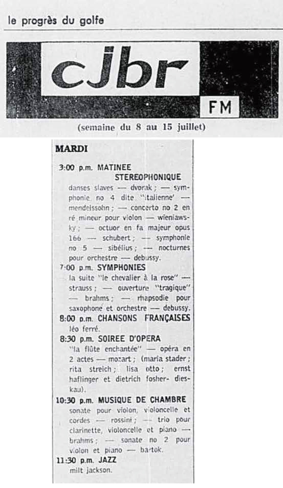 Léo Ferré - Le Progrès du Golfe (Rimouski), 1904-1970, 7 juillet 1966, CJBR - AM - FM - télévision