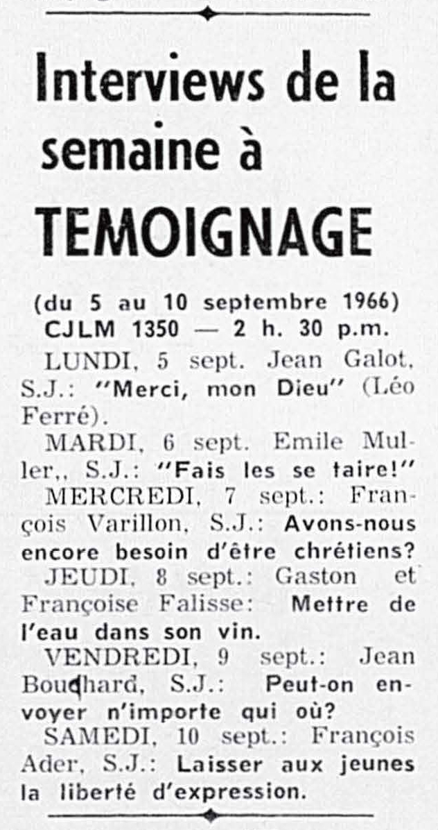 Léo Ferré - L'Action populaire, 1913-1970 (Joliette), 31 août 1966, Deuxième cahier