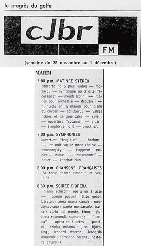 Léo Ferré - Le Progrès du Golfe (Rimouski), 1904-1970, 24 novembre 1966, CJBR - AM - FM - télévision