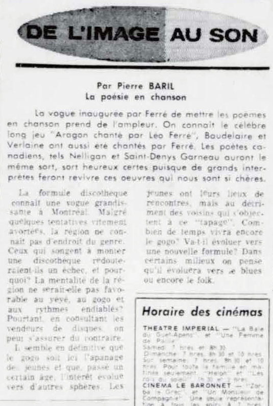 Léo Ferré - Le nouvelliste, 1920-, jeudi 29 décembre 1966