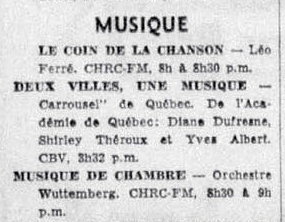 Léo Ferré - Le soleil, 1896- (Québec), mercredi 31 mai 1967