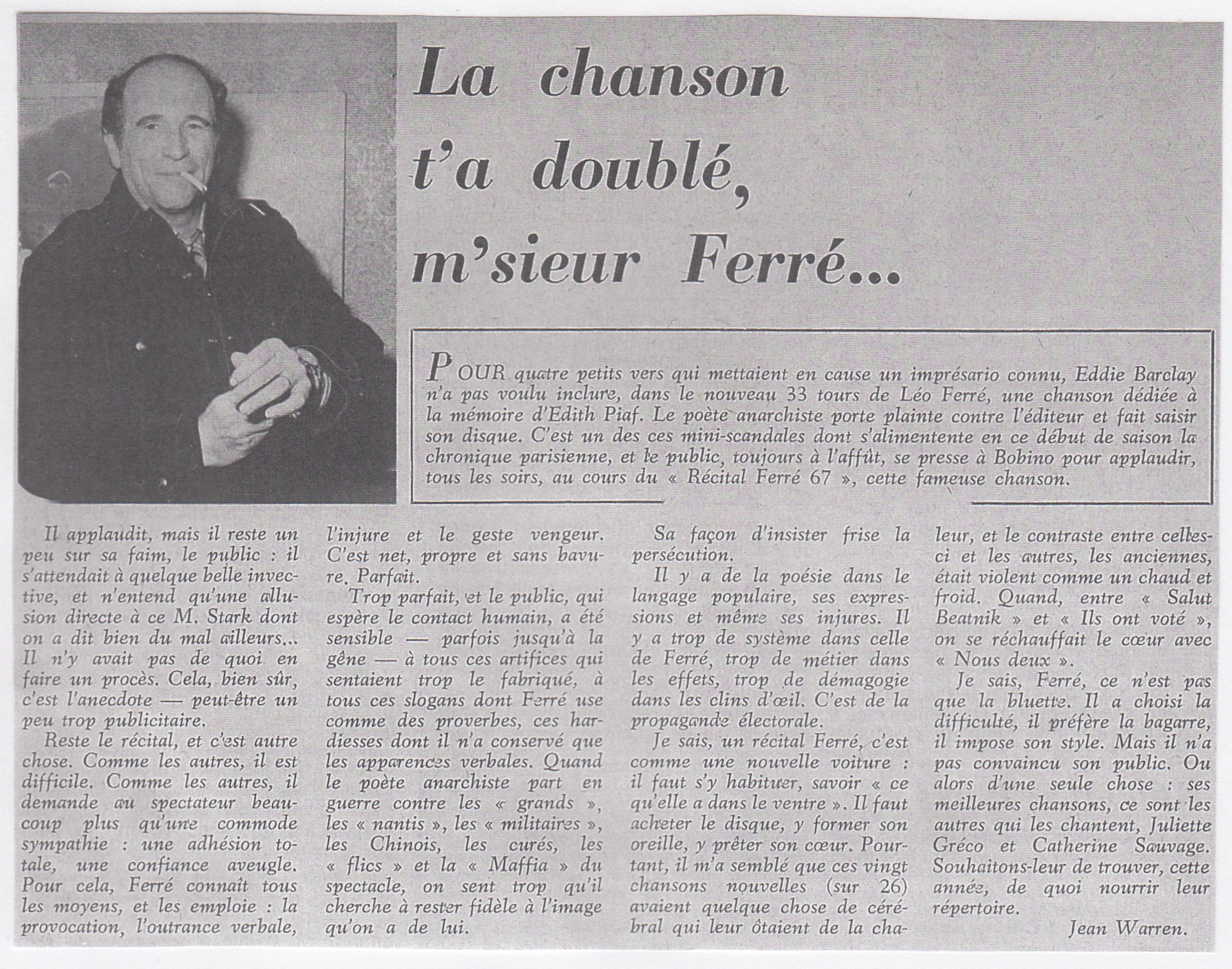 Léo Ferré - Le Petit Écho de la mode n°41 du 8 au 14 octobre 1967
