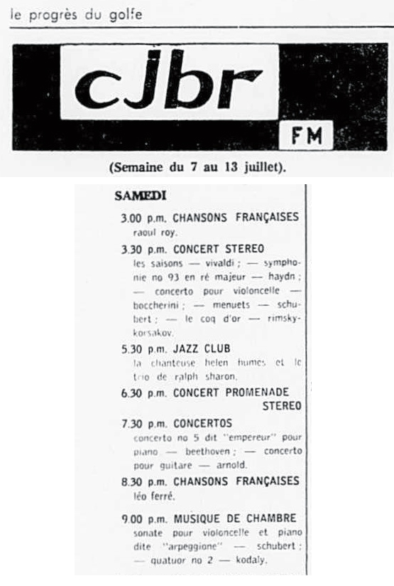 Léo Ferré - Le Progrès du Golfe (Rimouski), 1904-1970, 6 juillet 1967, CJBR - AM - FM - télévision