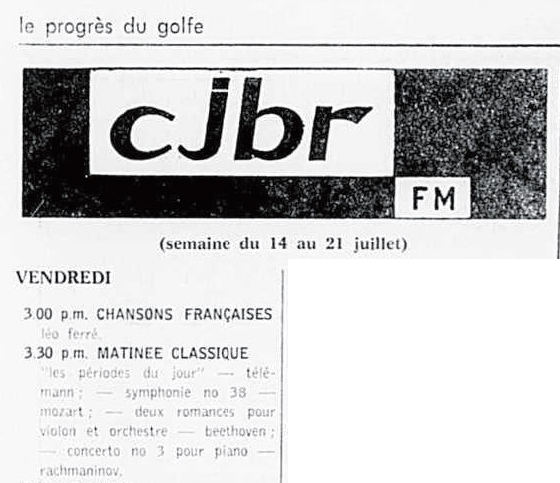 Léo Ferré - Le Progrès du Golfe (Rimouski), 1904-1970, 13 juillet 1967, CJBR - AM - FM - télévision