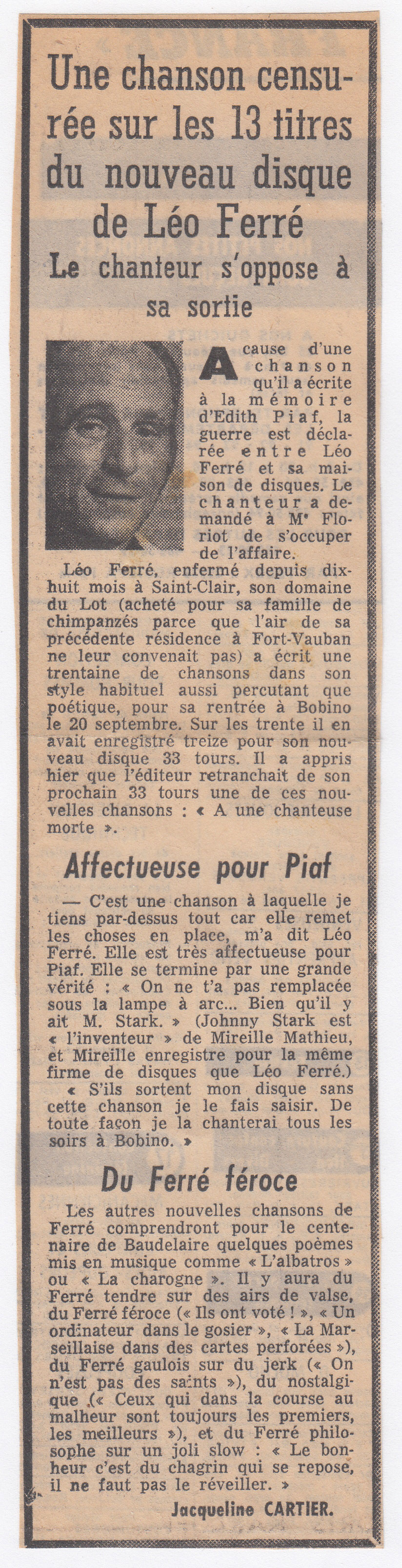 Léo Ferré - France-Soir du 2 septembre 1967