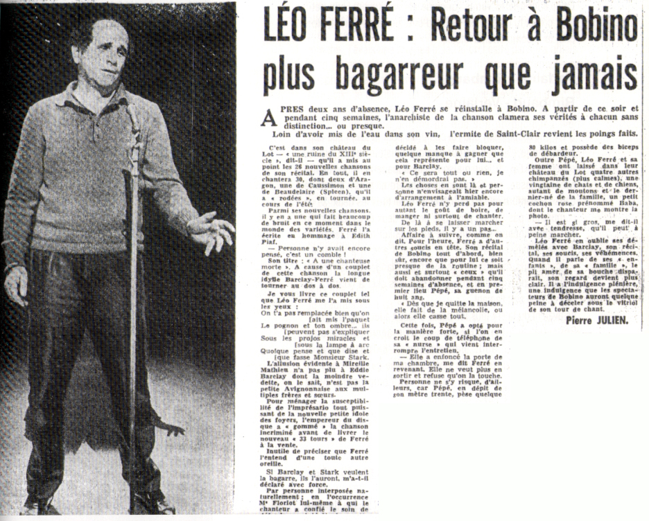 Léo Ferré - L'Aurore du 20 septembre 1967