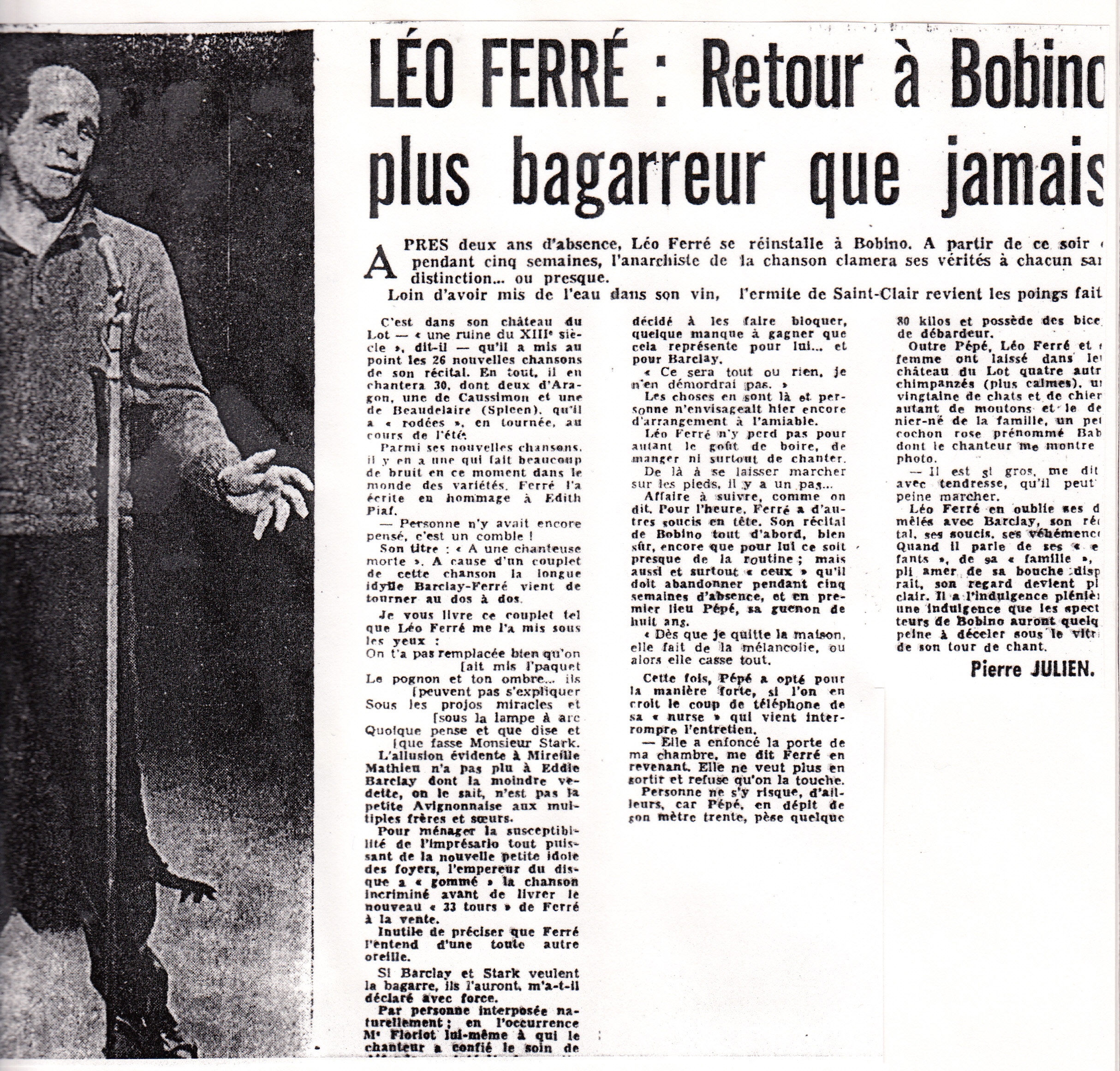 Léo Ferré - L'Aurore 20 septembre 1967