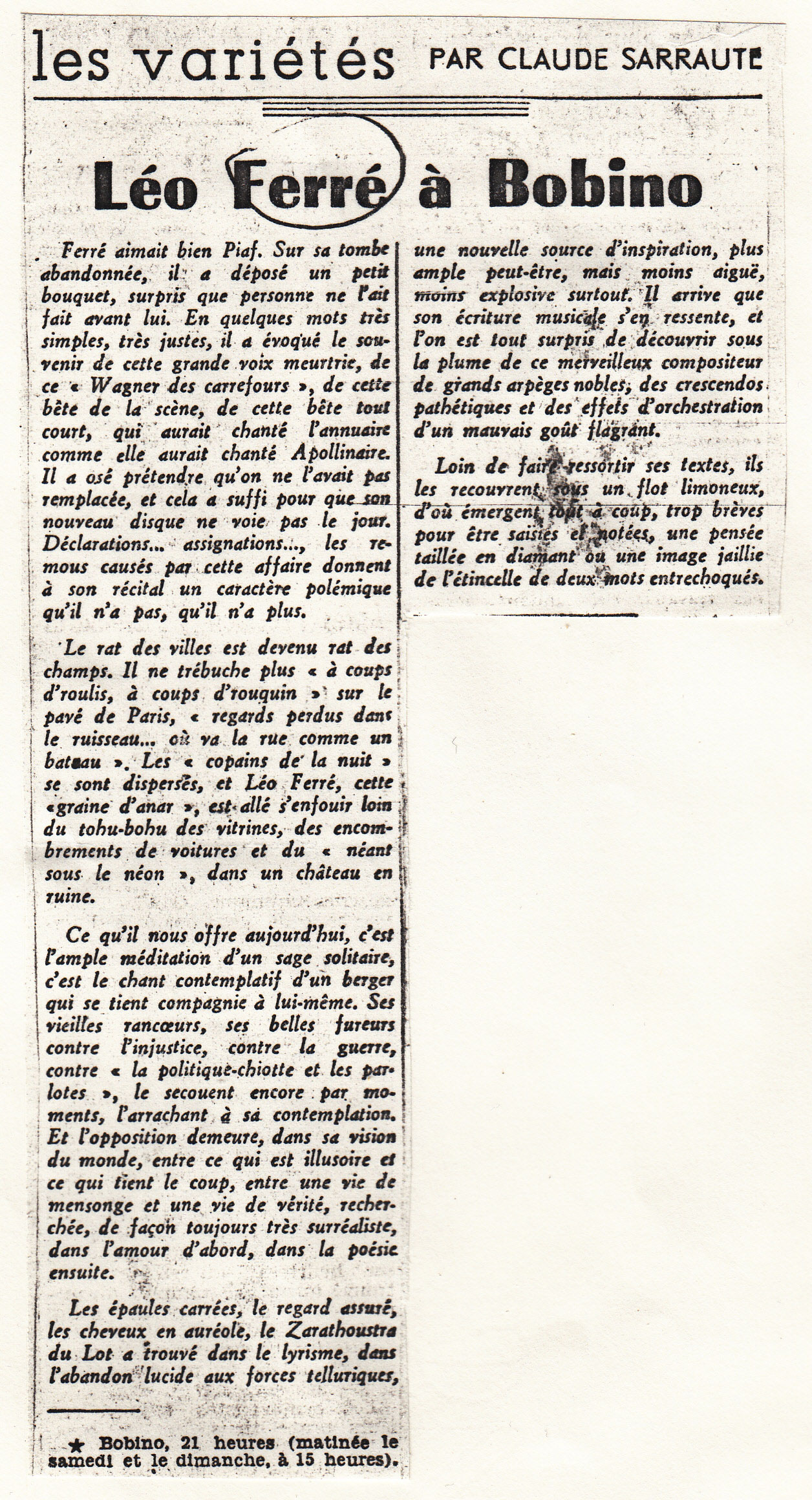 Léo Ferré - Le Monde du 23 septembre 1967