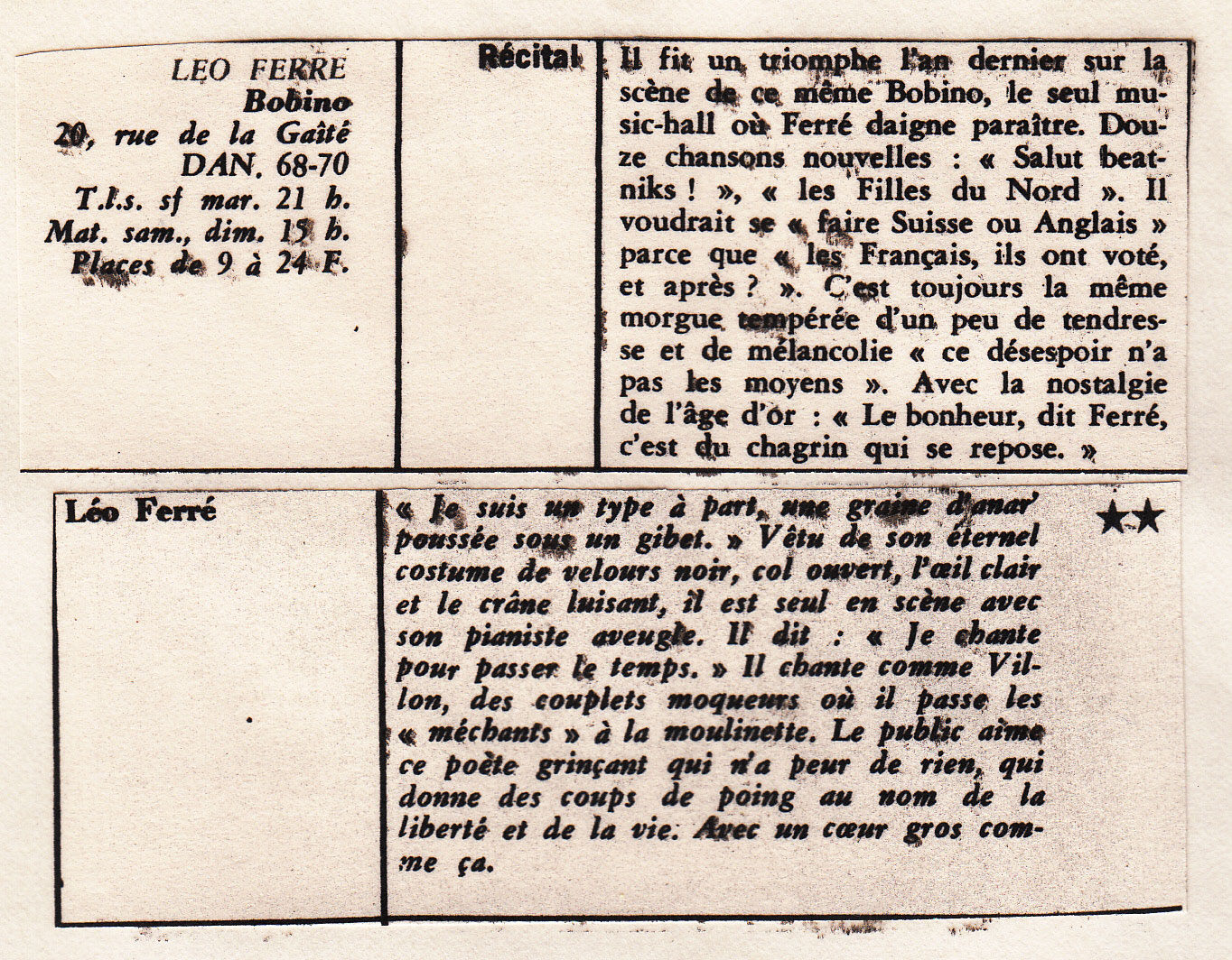 Léo Ferré - Paris-Match n°964 du 30 septembre 1967
