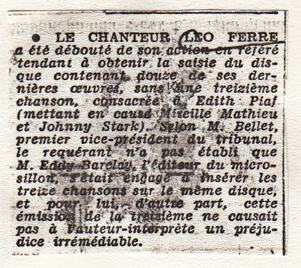 Léo Ferré - Le Monde du 6 octobre 1967