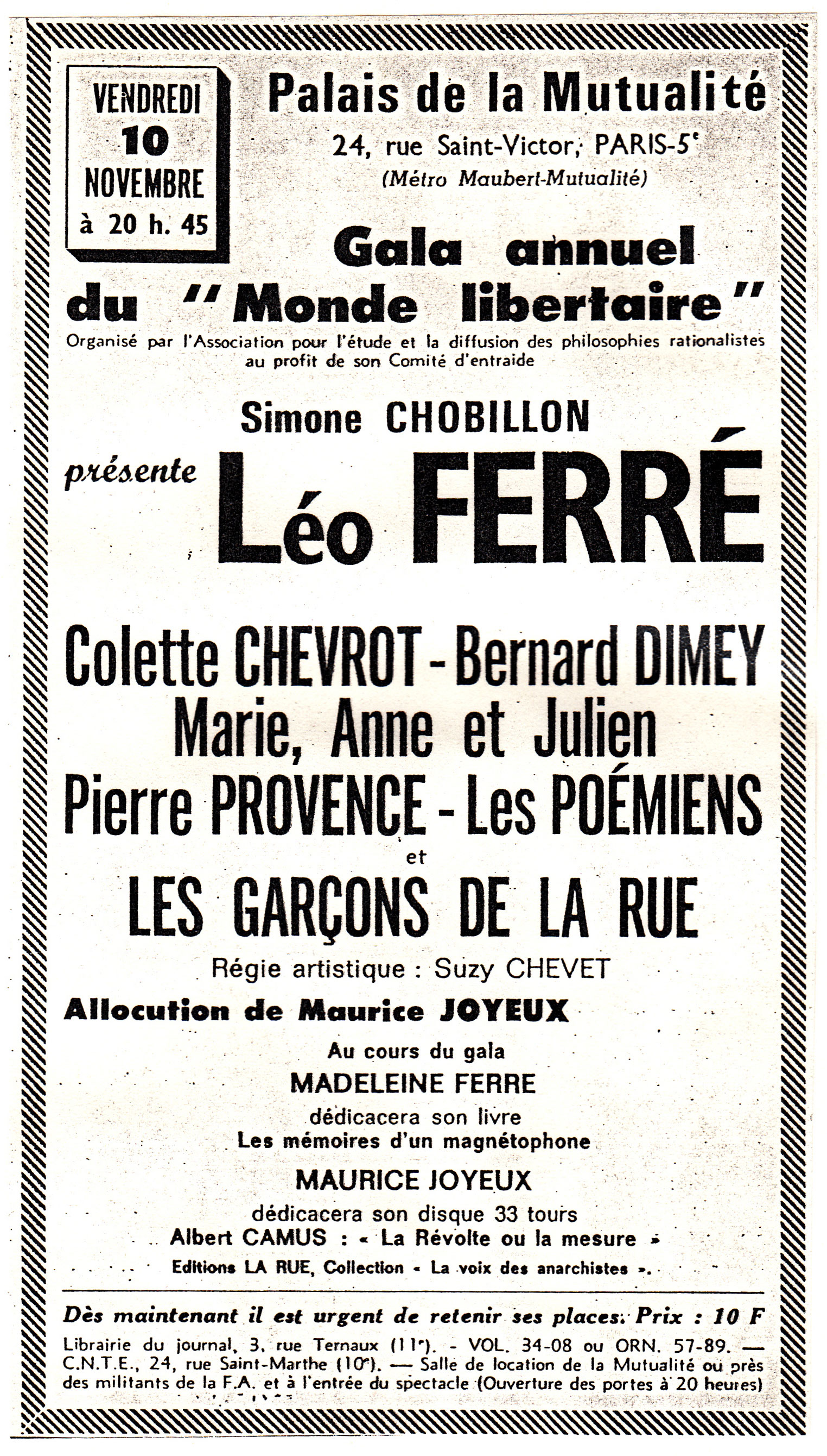Léo Ferré - Le Monde Libertaire de novembre 1967