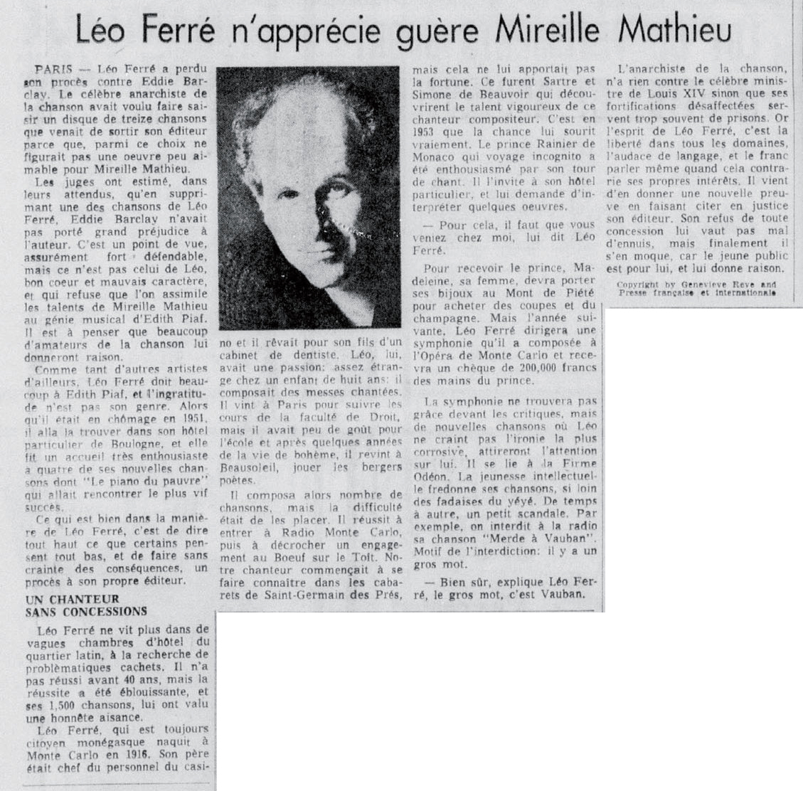 Léo Ferré - Le soleil, 1896- (Québec), jeudi 16 novembre 1967